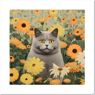 Feline Garden Delight: Cats Amongst a Bouquet of Blooms - Chive Posters and Art